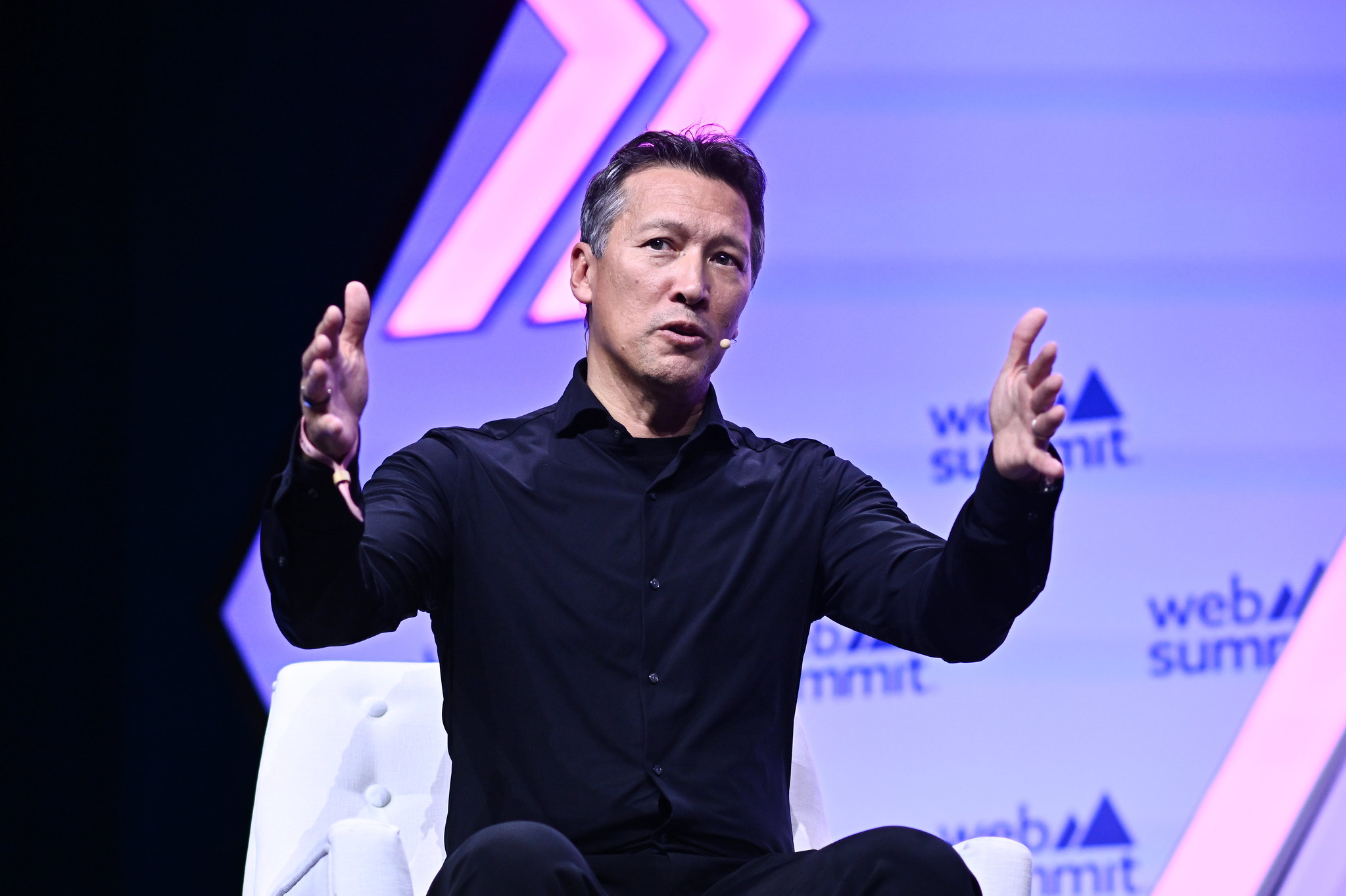 Dirk Hoke, CEO, Volocopter, on Machine Stage during day three of Web Summit 2023 at the Altice Arena in Lisbon, Portugal